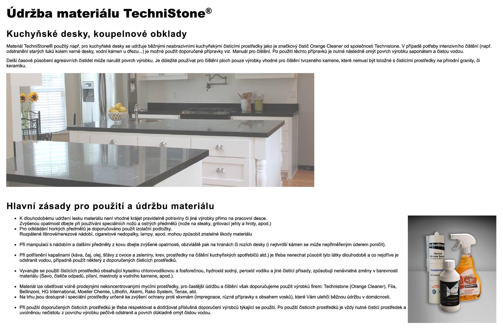 Technistonee Údržba materiálu Technistone TechniStone pracovní a kuchyňské desky